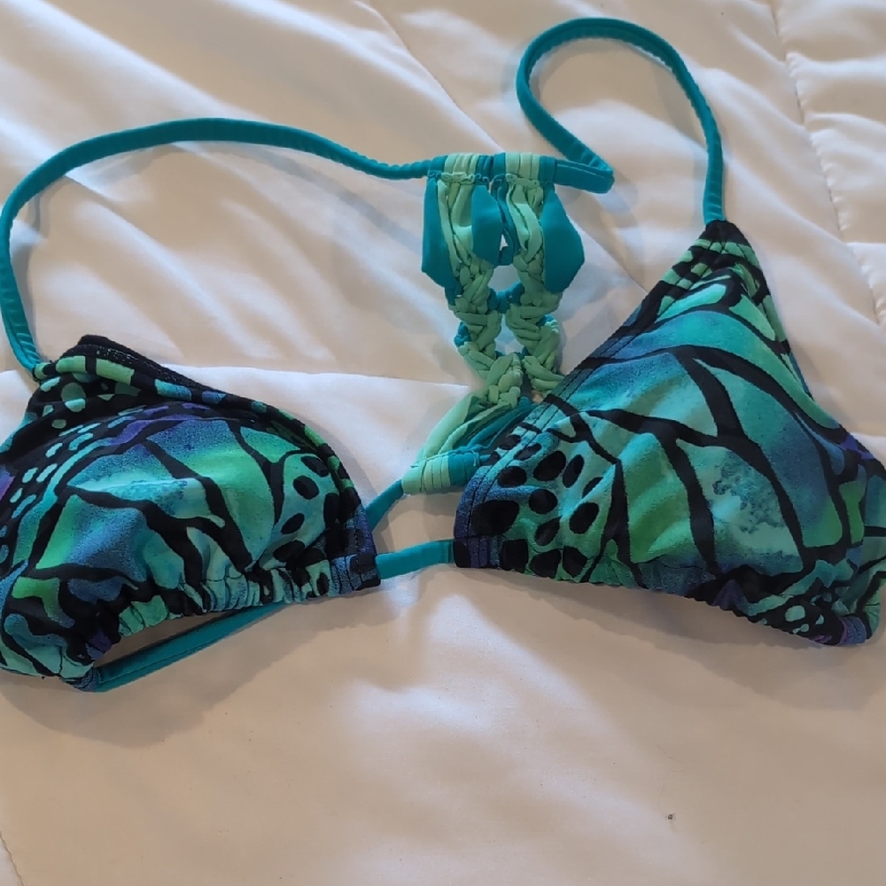 Teal and Black Women's Bikini Top